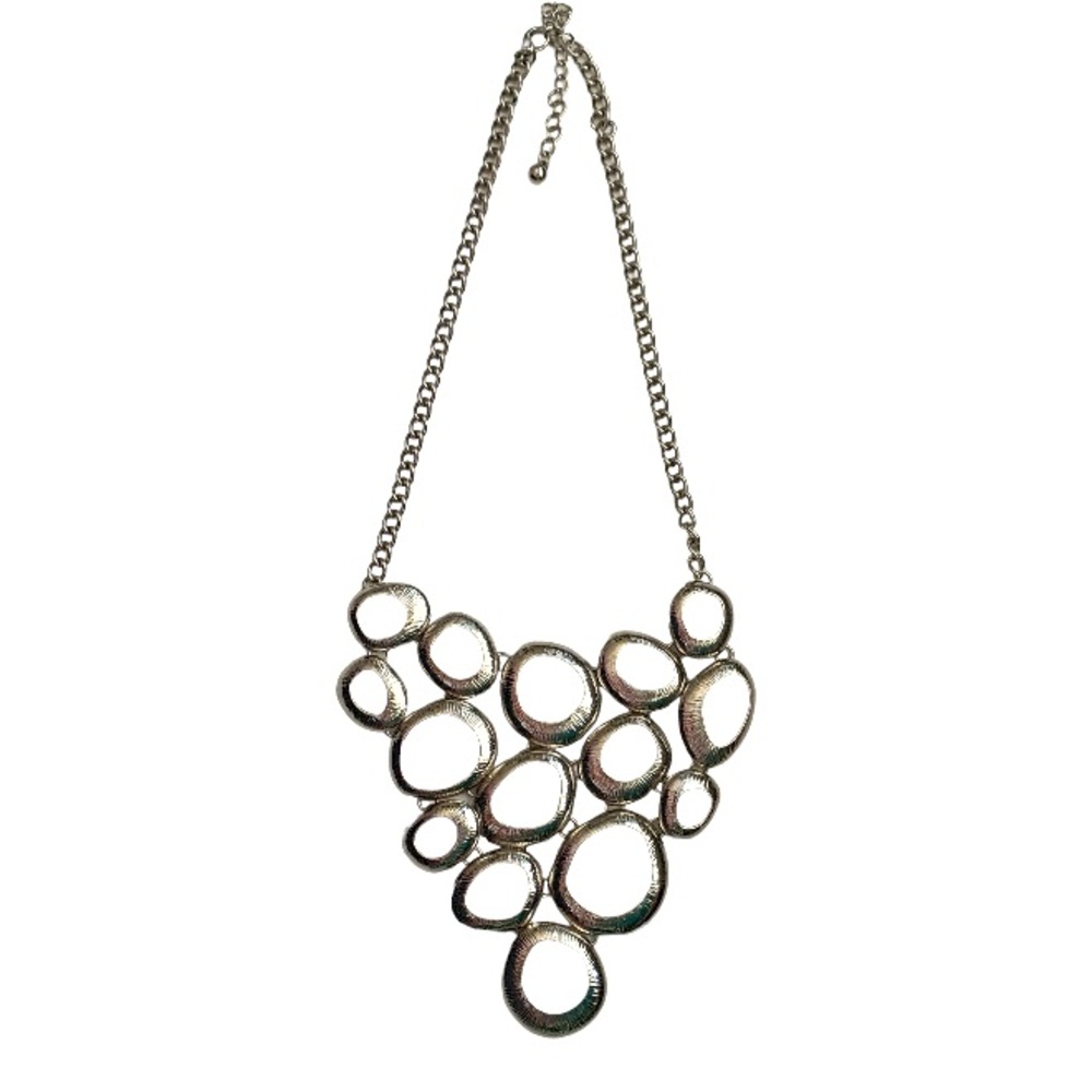 Silver Tone V-Shaped Bubble Circle Bib Statement Necklace